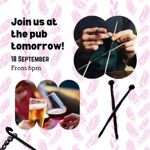 Join us at the pub tomorrow and every Wednesday from 6pm. Link in Bio to join, see each week's venue, and RSVP. 😁🧶🍻🍷